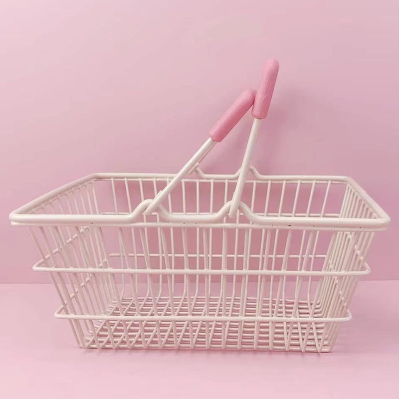 HAOHIZE Small Pink Wire Basket, Wire Baskets for Organizing Portable Baskets for Groceries Pantry Storage Basket with Handles Metal Basket for Shopping, Kitchen, Closet, Bathroom - Image 2